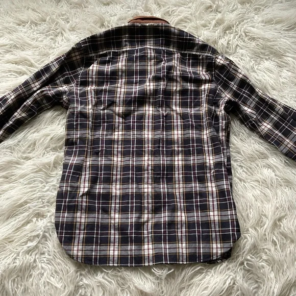 Brooks Brothers Red Fleece Plaid Shirt Corduroy Collar Pockets - Picture 6 of 6